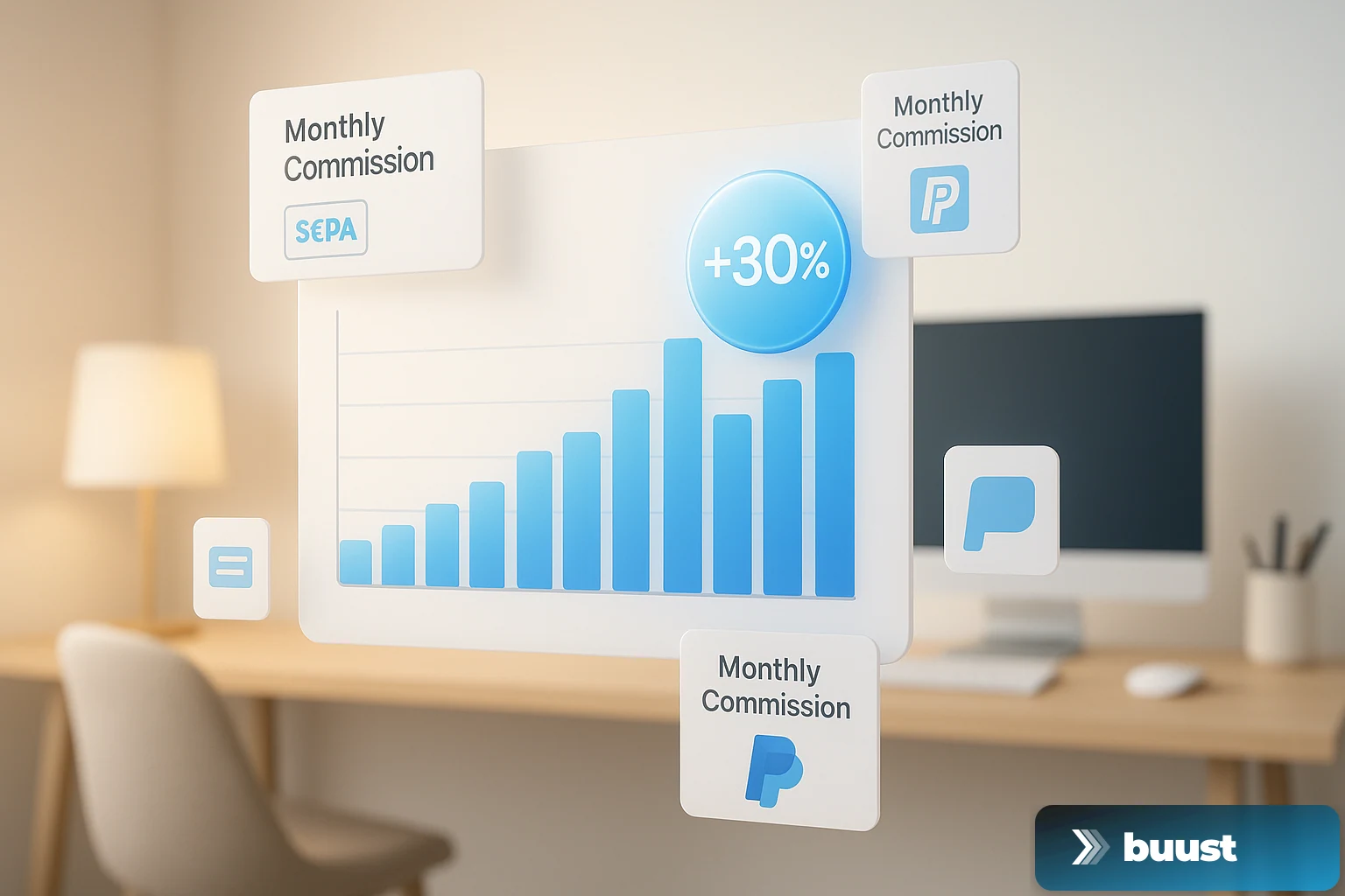 Dashboard affiliati con il 30 percento di provvigione e pagamenti mensili tramite SEPA e PayPal