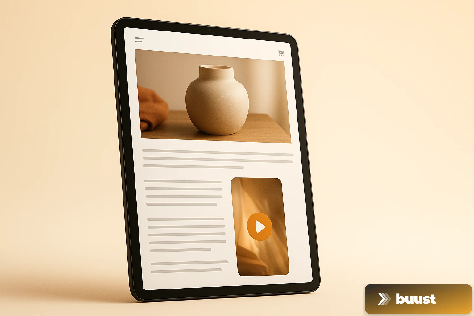 OTTO item page on a tablet with a product video frame embedded into the product description