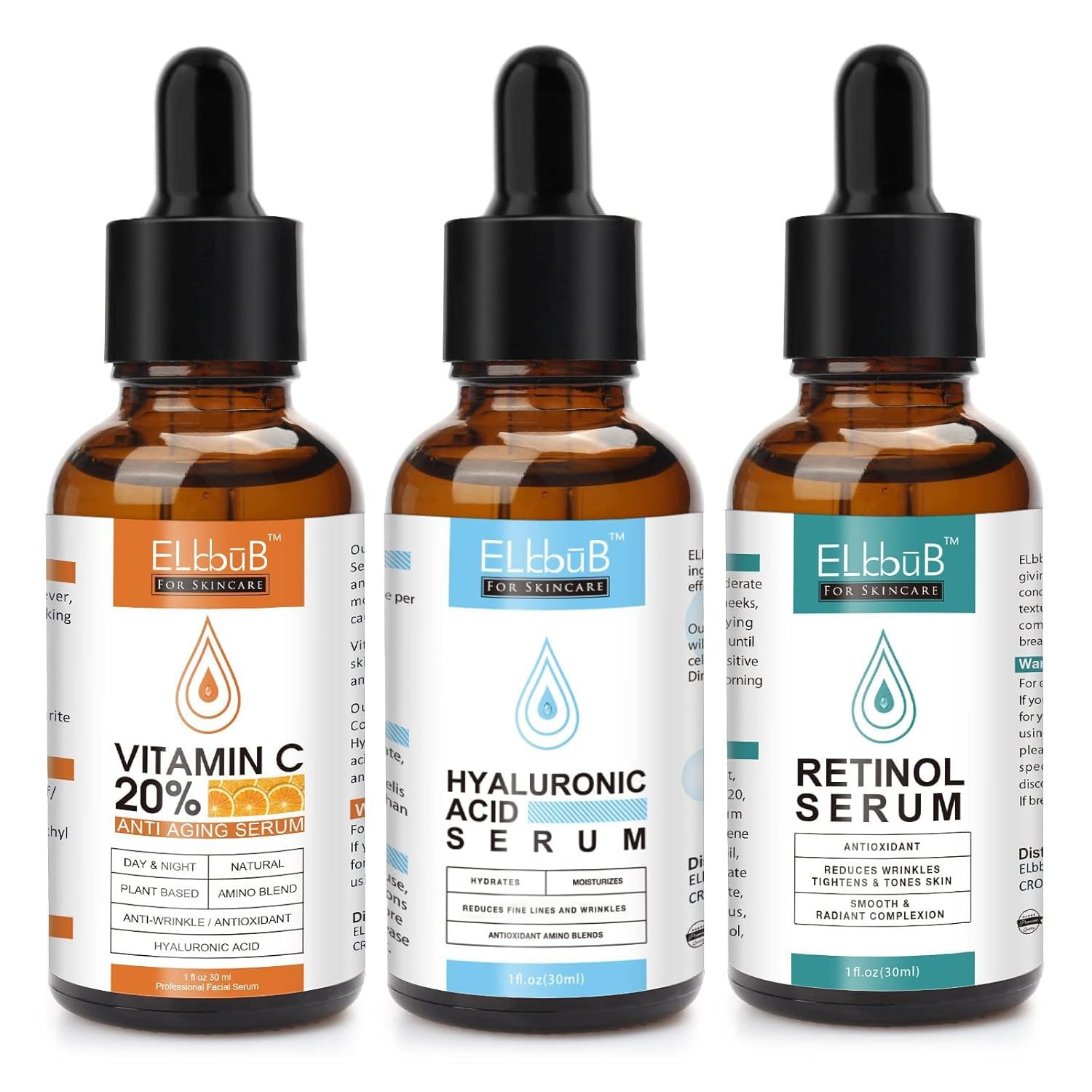 BIO Gesichtspflege Set mit Vitamin C, Retinol, Hyaluron Serum für das Gesicht, 