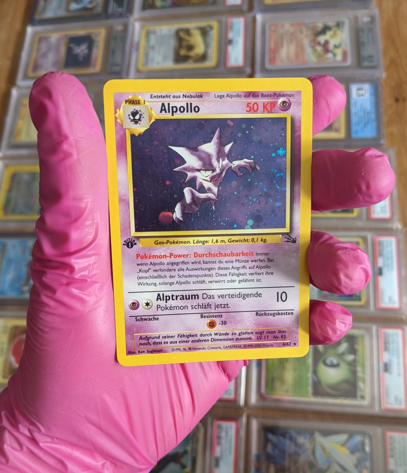 🌀Holo Swirl Alpollo 6/62 1. Edition Pokemon Karte  1st 1999 Haunter DE NM +
