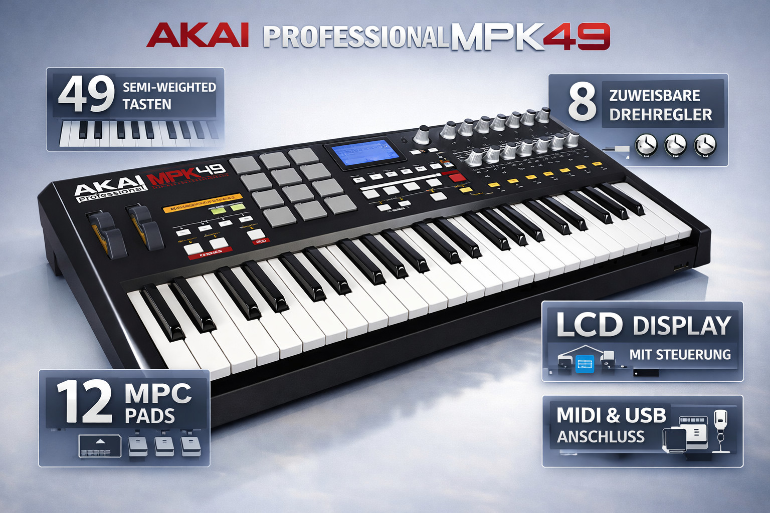 🎹 Akai MPK249 MIDI Controller | 49 Tasten | USB | 16 RGB MPC DJ Studio Pro ✅